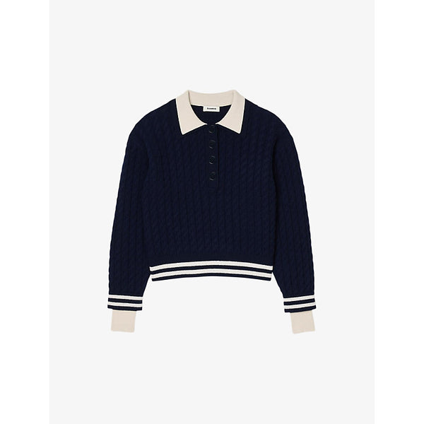  Sandro Button-collar cable-knit wool and cashmere-blend jumper