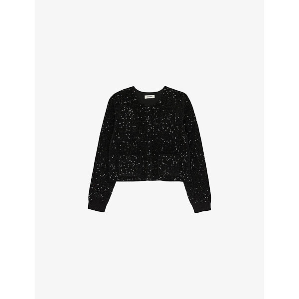 Sandro Sequin-embellished button-down cropped knitted cardigan