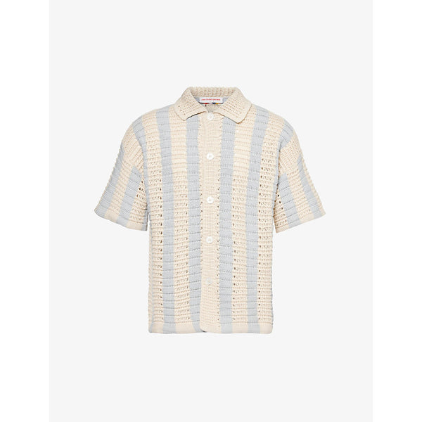  Orlebar Brown Thomas stripe-pattern crochet cotton-knit shirt