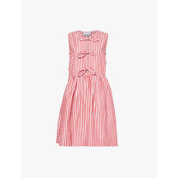 Ganni Stripe-print bow-embellished organic-cotton mini dress | GANNI