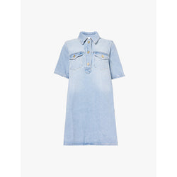 Ganni Patch-pocket short-sleeve organic-denim mini dress | GANNI