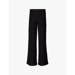  Ganni Crepe flared-leg high-rise woven trousers