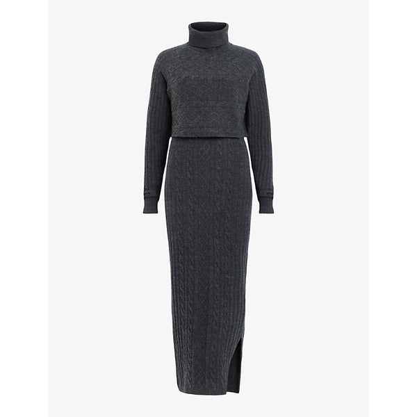 Allsaints Muriel two-in-one slim-fit wool and cotton-blend midi dress | ALLSAINTS