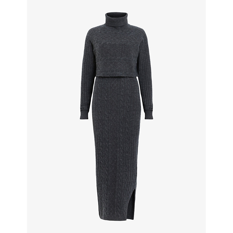 Allsaints Muriel two-in-one slim-fit wool and cotton-blend midi dress | ALLSAINTS