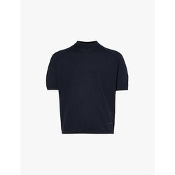  Emporio Armani Monogram-embroidered dropped-shoulder woven-blend T-shirt