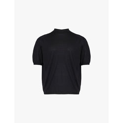  Emporio Armani Monogram-embroidered dropped-shoulder knitted T-shirt