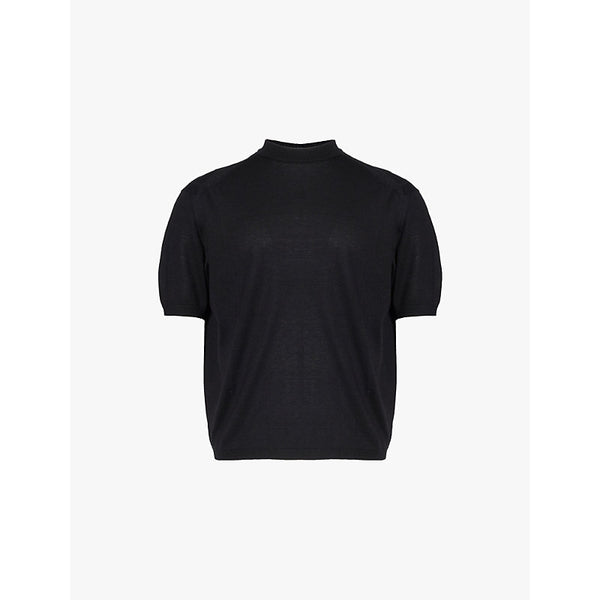  Emporio Armani Monogram-embroidered dropped-shoulder knitted T-shirt