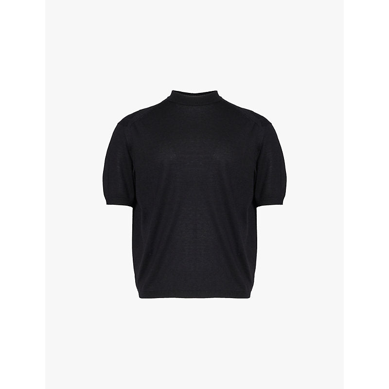  Emporio Armani Monogram-embroidered dropped-shoulder knitted T-shirt