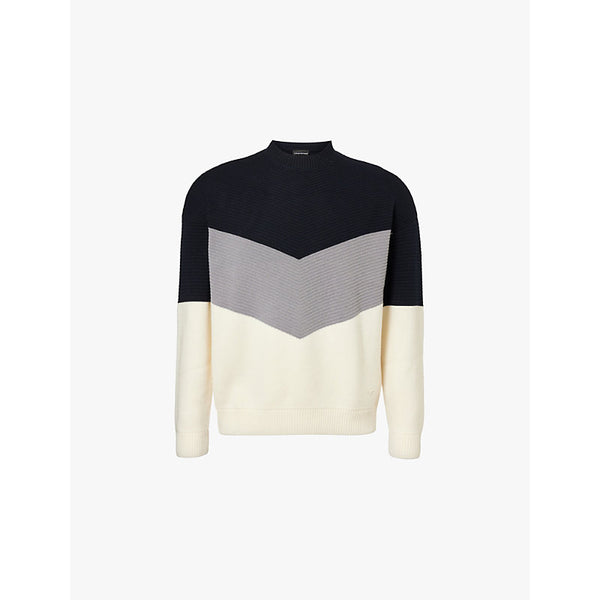  Emporio Armani Diagonal-design crewneck relaxed-fit wool and cotton-blend jumper