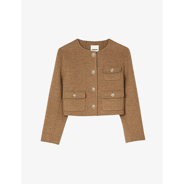 Sandro Patch-pocket button-down cropped wool-blend jacket