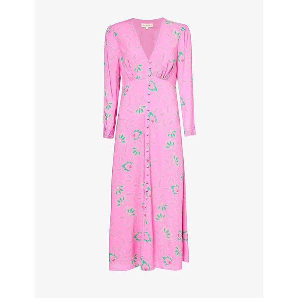 Aspiga Claudia floral-print rouleaux-button woven midi dress