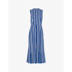 Whistles Crinkle stripe-print sleeveless woven midi dress | WHISTLES