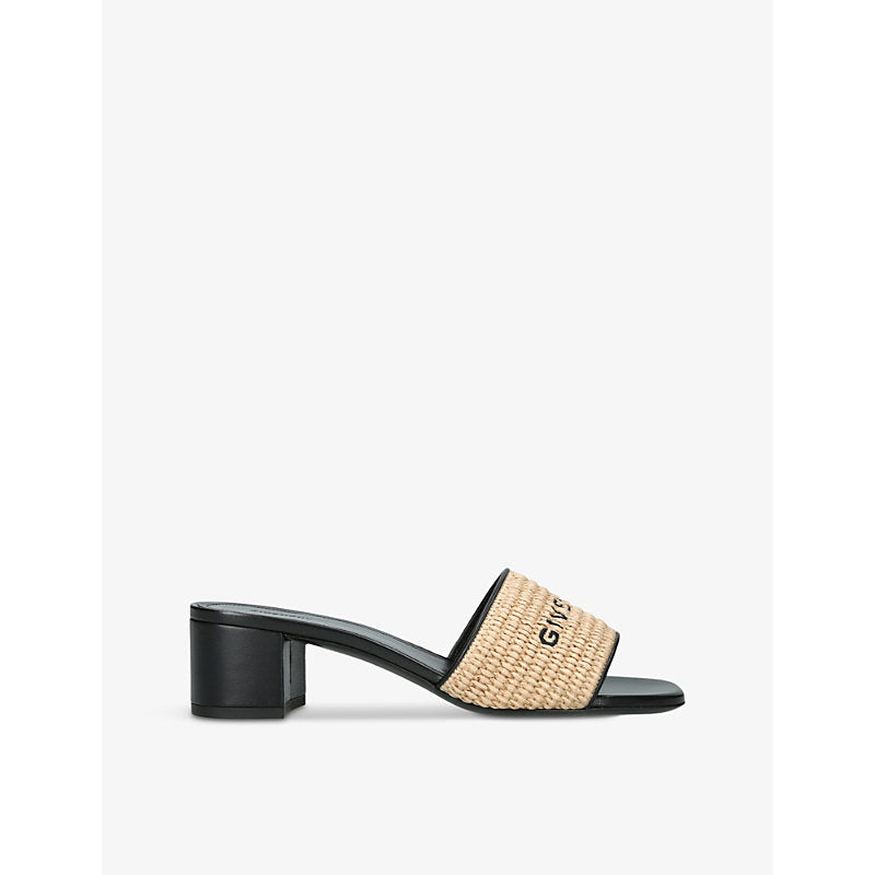  Givenchy 4G Logo-print raffia and leather heeled mules