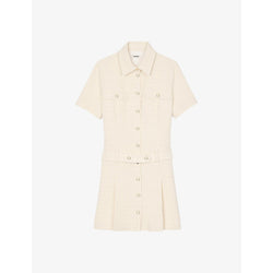  Sandro Pleated short-sleeve tweed mini dress