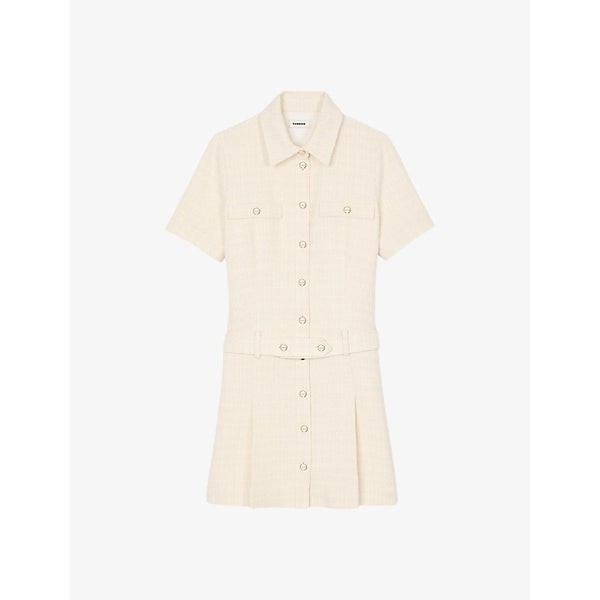  Sandro Pleated short-sleeve tweed mini dress