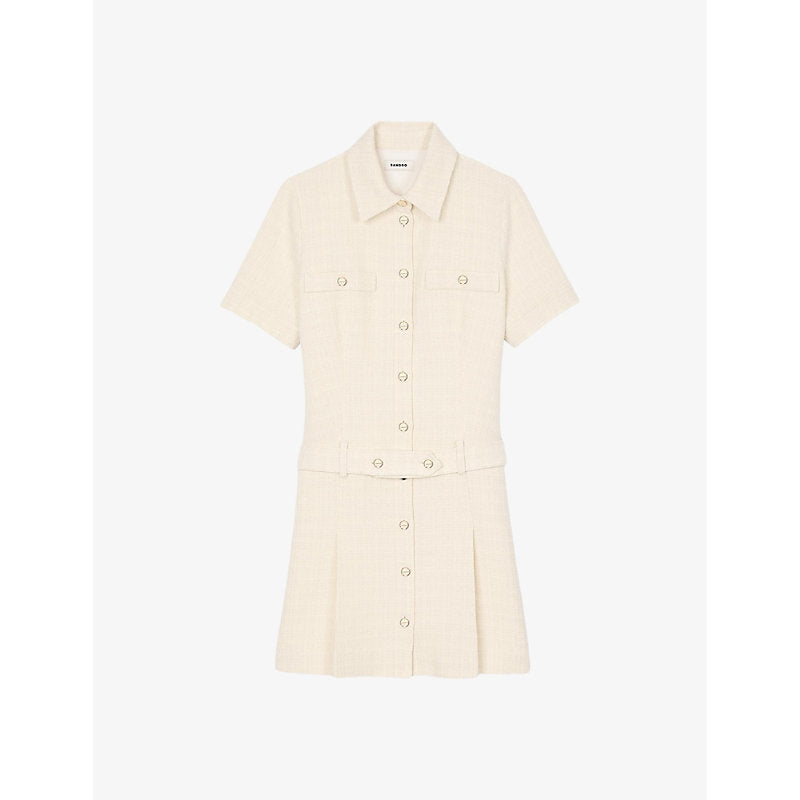  Sandro Pleated short-sleeve tweed mini dress