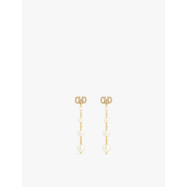  Valentino Garavani VLogo Signature Swarovski-crystal and pearl brass earrings