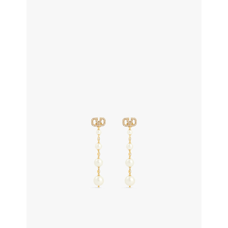  Valentino Garavani VLogo Signature Swarovski-crystal and pearl brass earrings