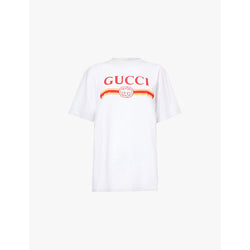 Womens Gucci Brand-print relaxed-fit cotton-jersey T-shirt