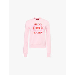  Gucci Branded-print relaxed-fit cotton-jersey sweatshirt