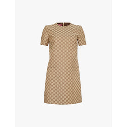 Gucci GG-logo short-sleeve cotton-canvas mini dress | GUCCI