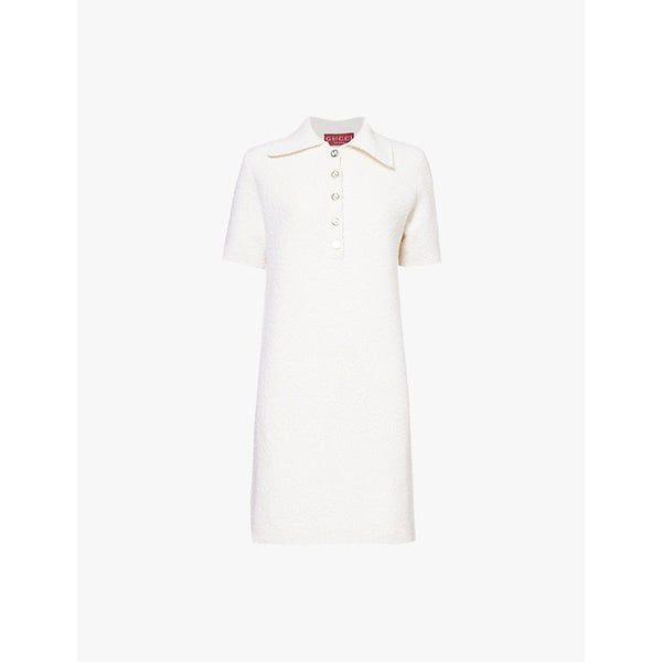 Gucci Branded-button polo-collar stretch-wool blend midi dress