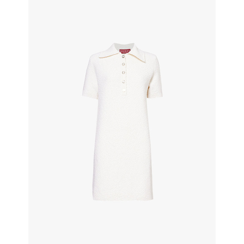 Gucci Branded-button polo-collar stretch-wool blend midi dress | GUCCI