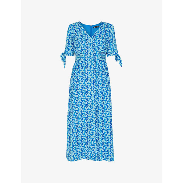 Whistles Hazy V-neck graphic-print woven midi dress | WHISTLES