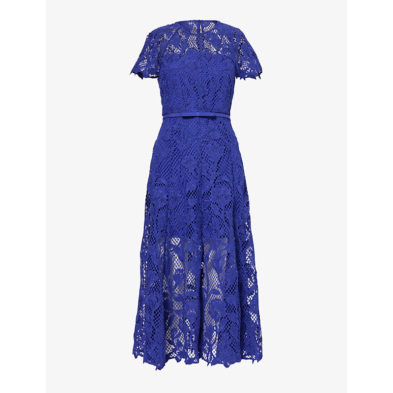  Self-Portrait Floral-embroidered lace woven midi dress