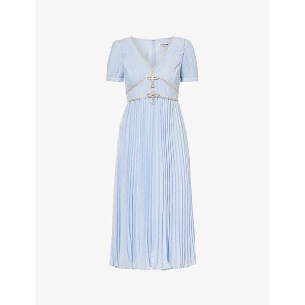 Self-Portrait Pleated V-neck woven midi dress