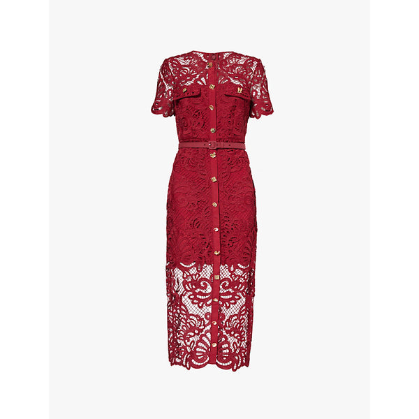 Self-Portrait Belted-waist embroidered woven midi dress