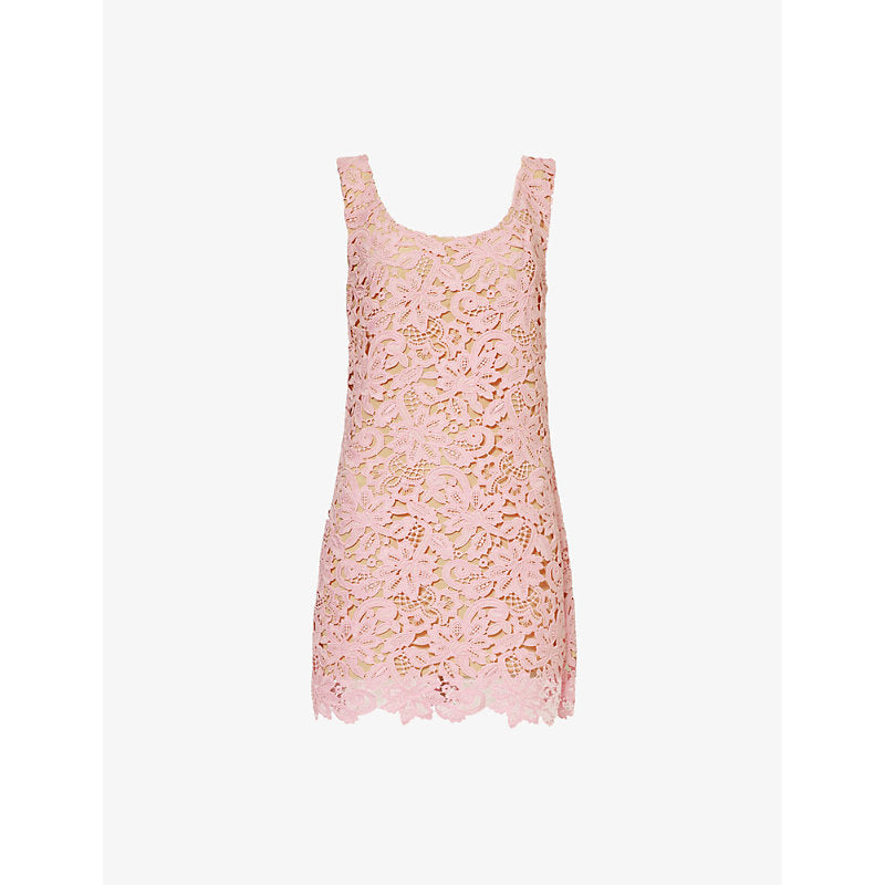 Self-Portrait Floral-lace scoop-neck woven mini dress | SELF-PORTRAIT