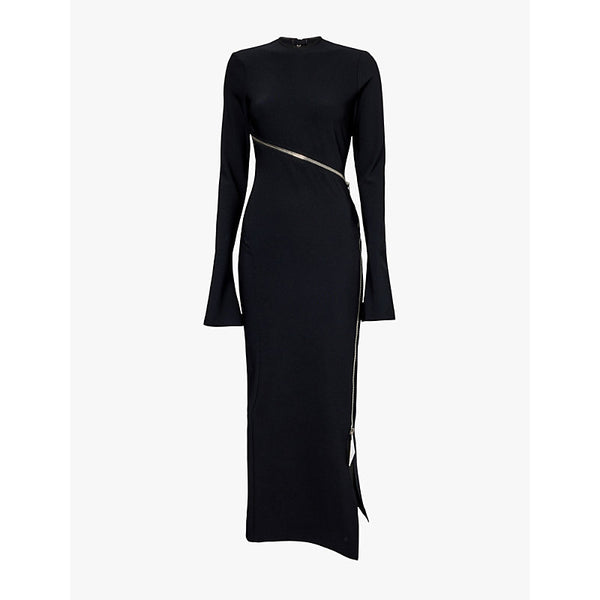 The Attico Flared-cuff zip-embellished stretch-woven midi dress | THE ATTICO