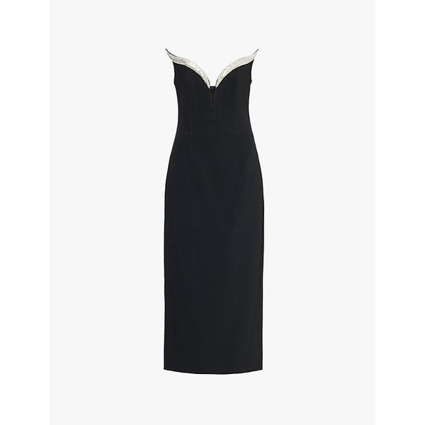 David Koma Crystal-embellished jewel-neckline strapless stretch-woven midi dress