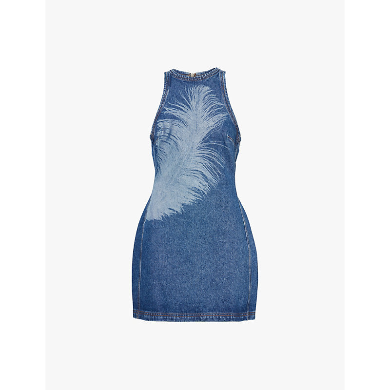 David Koma Feather sleeveless mini denim dress | DAVID KOMA