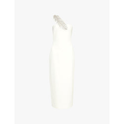 David Koma Crystal-feather one-shoulder stretch-woven midi dress