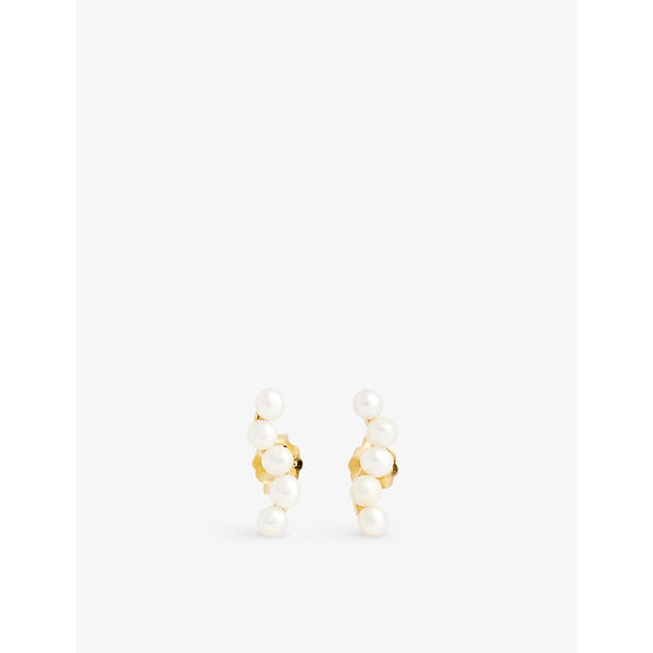 Enamel Copenhagen Evie 18ct yellow gold-plated sterling-silver, freshwater pearl and zirconia stud earrings