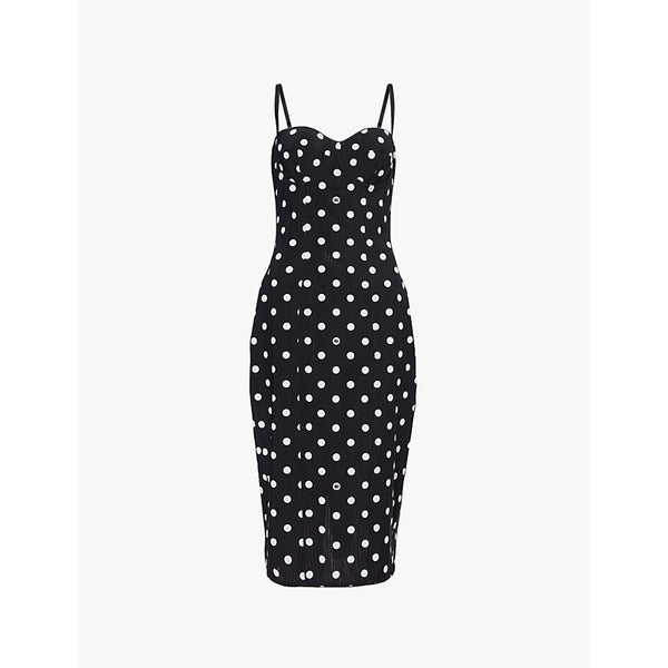 Dolce & Gabbana Polka-dot sweetheart-neck stretch-woven midi dress