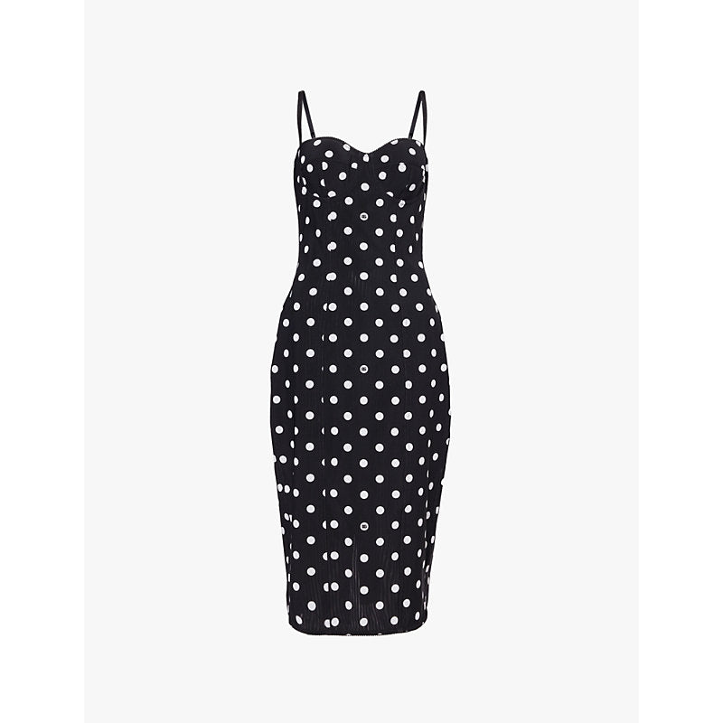 Dolce & Gabbana Polka-dot sweetheart-neck stretch-woven midi dress | DOLCE & GABBANA