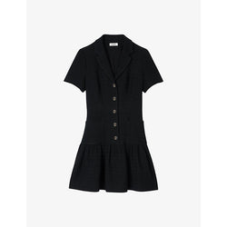  Sandro Notch-lapel short-sleeve woven mini dress