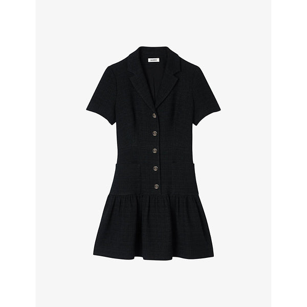  Sandro Notch-lapel short-sleeve woven mini dress