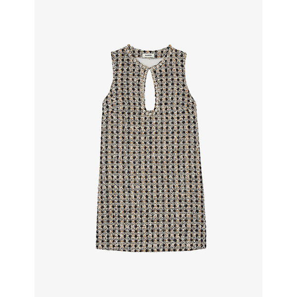 Sandro Rhinestone-embellished sleeveless tweed mini dress | SANDRO