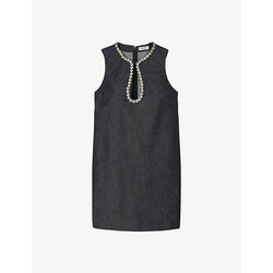  Sandro Rhinestone-embellished sleeveless cotton mini dress