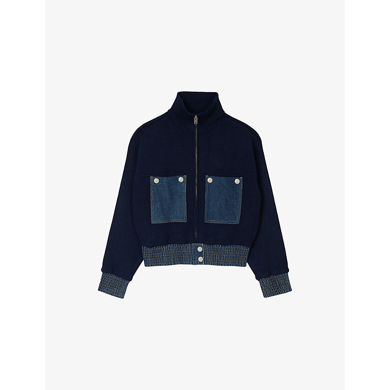  Sandro Patch-pocket high-neck woven jacket