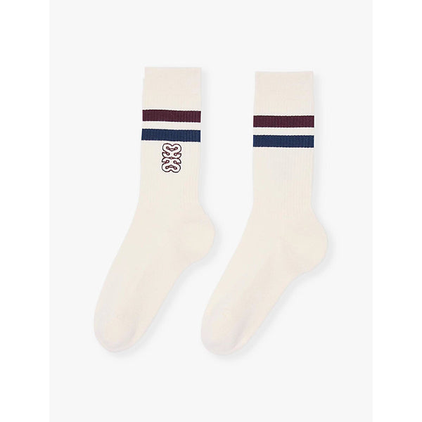 Womens Sandro Brand-embroidered stretch-cotton-blend socks