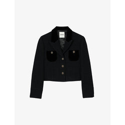 Womens Sandro Button-embellished cropped tweed jacket