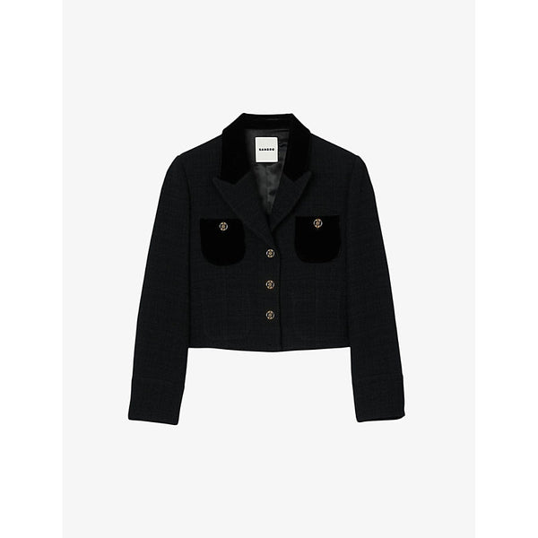 Womens Sandro Button-embellished cropped tweed jacket