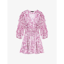 Maje Floral-print ruffle-sleeve woven mini dress | MAJE