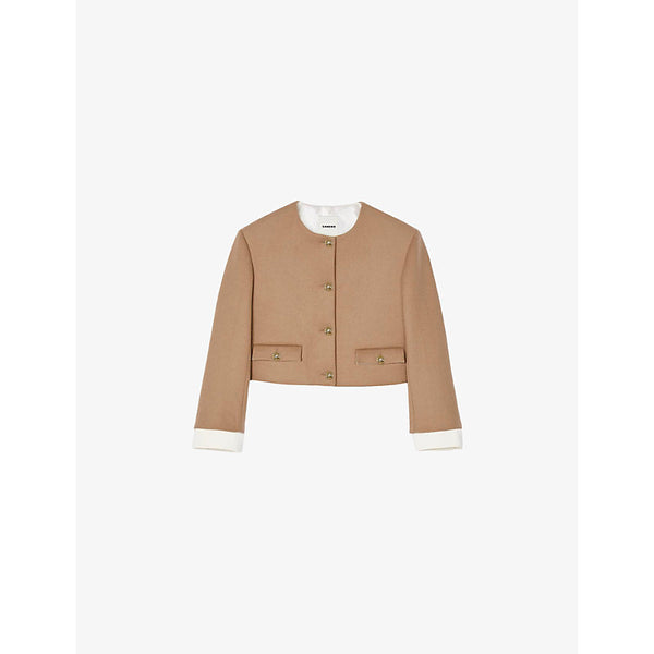  Sandro Button-up regular-fit cropped wool-blend jacket