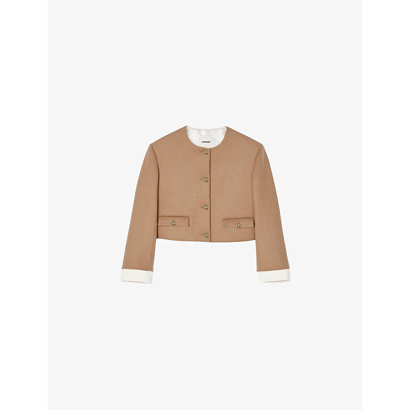  Sandro Button-up regular-fit cropped wool-blend jacket